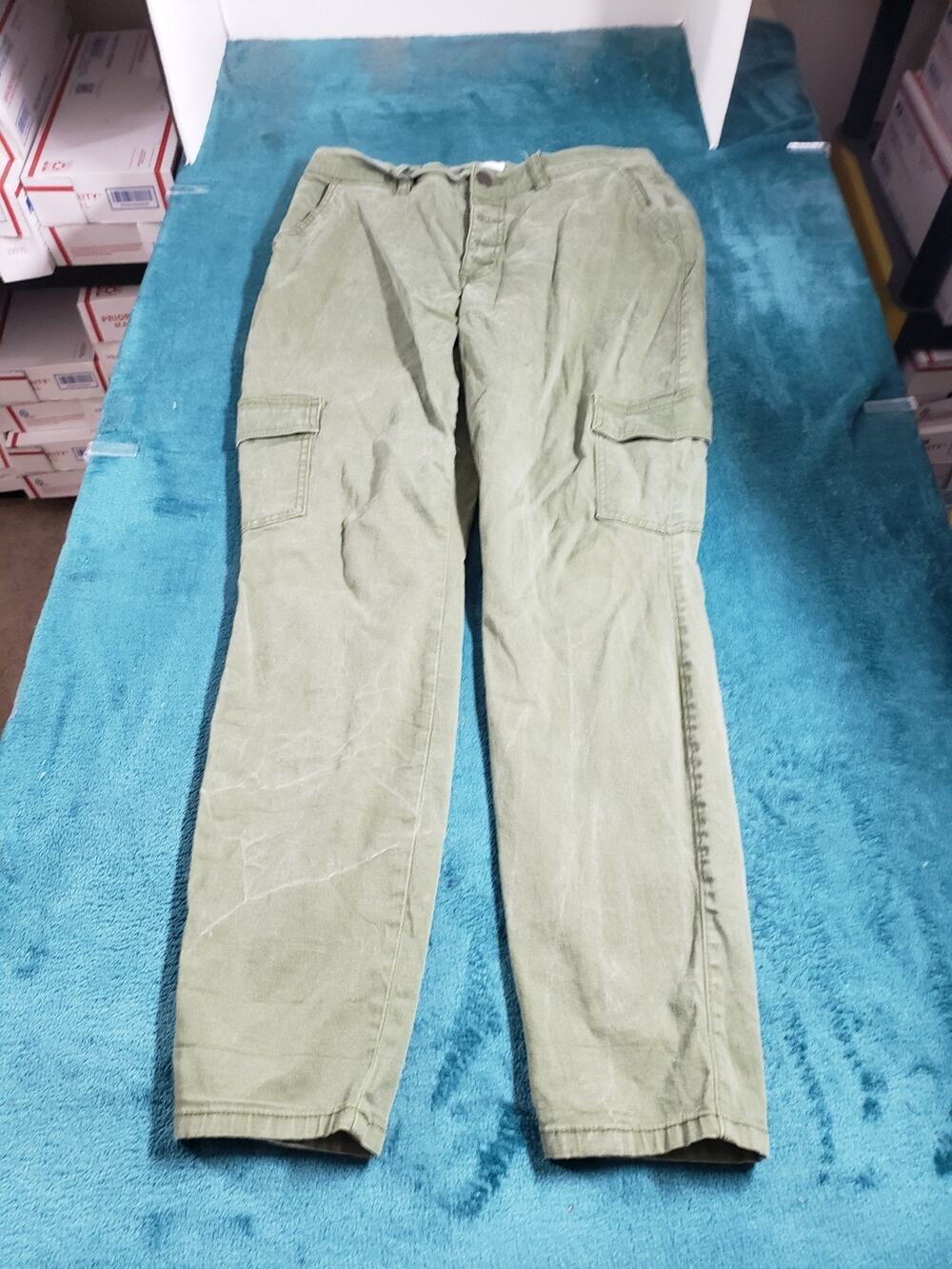 Cabi Jeans Size 12 Womens Green Pants Stretch Denim Cargo Mid Rise Straight